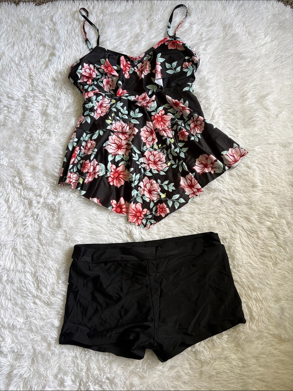 New In Packaging American Trends 2 Piece Floral Ruffle Tankini Swim Set Size M